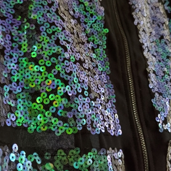 BCBG Mermaid Sequin Sheer Zip Front Bomber Jacket - Picture 9 of 9